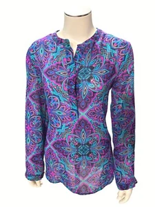 Banana Republic XS Long Sleeve Blouse Vivid Abstract Paisley Print Polyester - Picture 1 of 7