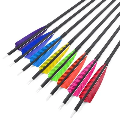 30'' ID6.2mm Archery Carbon Arrows SP500 4" Turkey Feathers Bow Hunting Target - Image 1 of 4