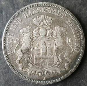 1876 J Germany 5 Marks Silver Hamburg Coin - Picture 1 of 3