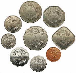 IRAQ SET OF 9 COINS 1 FILS - 1 DINAR 1959 - 1990 PALM TREES UNC - Picture 1 of 2