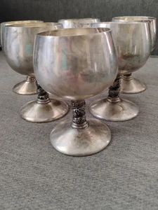 6 Vintage Silber Teller Weinkelche Hergestellt in Spanien 4 Zoll - Bild 1 von 5