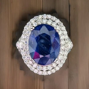18k White Gold 12.10ct Blue/Violet Sapphire/1.33ct Diamonds/Appraisal - Picture 1 of 5