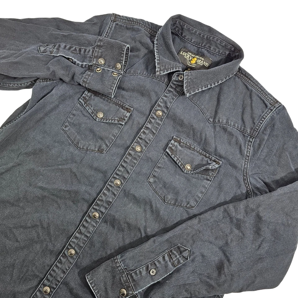 Camisa Western Lucky Brand Para Hombre Denim Negra Botón a Presión - Mediana Grunge Gótica Usada en Excelente Condición Foto 1 de 4