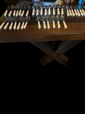 Pfaltzgraff Tea Rose 36 Pieces Of Stainless Pink Blue Floral Flatware. - Image 1 of 4