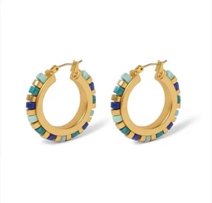 Pendientes de aro de lapislázuli turquesa MMA Museo Metropolitano de Arte Reino Medio Oro - Imagen 1 de 9