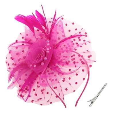 Sombreros Fascinators para Mujer Fiesta del Té Flor Perla Pluma Boda Rosa Caliente Foto 1 de 4