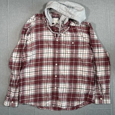 Рубашка мужская American Eagle большая красная серая клетчатая фланелевая на пуговицах с капюшоном мягкая - Изображение 1 из 4