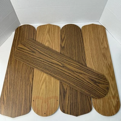 Винтажный комплект из 5 реверсивных лопастей потолочного вентилятора темный свет искусственное дерево зерно замена - Изображение 1 из 4