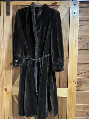 Abrigo largo de piel para mujer Furrage Tissavel Francia marrón chocolate forrado de lujo S/M Foto 1 de 4