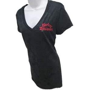 Harley Davidson Women’s V neck Pullover Top XL Black Rossiter's Made in USA - Picture 1 of 10