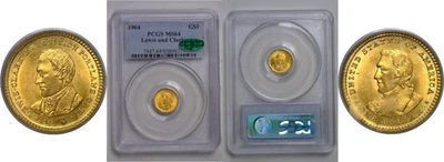 1904 $1 Lewis & Clark Gold Commemorative PCGS MS-64 CAC - Image 1 of 3