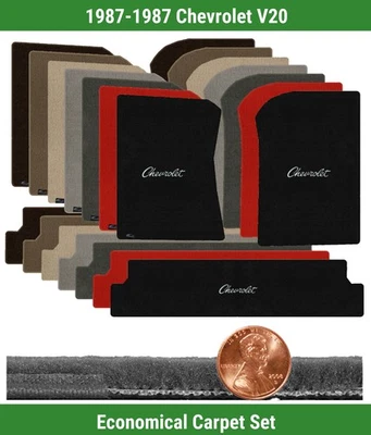 Juego de alfombrillas Velourtex personalizadas para Chevrolet V20 1987 con logotipo (3 piezas) #FA9 Foto 1 de 4