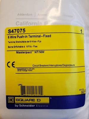 S47075 - Square D - 6 Wire Push-In Terminal - Fixed -New In Box - Image 1 of 4