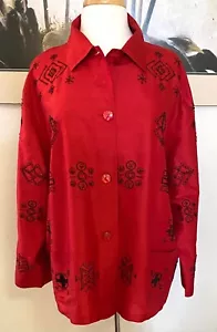 Draper's & Damon's Women's Embroidered & Beaded Silk Jacket (Size 1X) Red - Picture 1 of 5