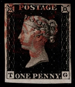 1840 1d Black Plate 2 TG 4m STATE TWO Red Cross Very Fine Used Cat. £550.00 - Picture 1 of 1