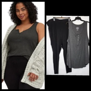 6X 30W Torrid Grey Black Super Soft Tank Pajama Set Crop Knit Jogger Pant Stretc - Bild 1 von 8