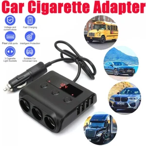 3-Way Car Cigarette Lighter Socket Separator 4 USB Fast Charger Power Adapters - Picture 1 of 9