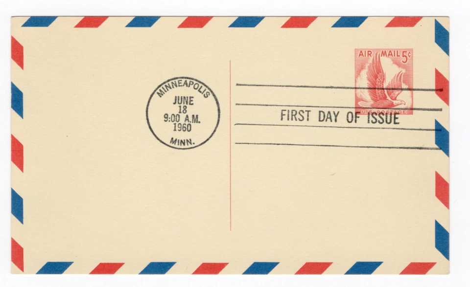 US #UXC3 First Day of Issue FDC 1960 Airmail, Postal Card, Minneapolis, 5c Eagle - Image 1 of 1