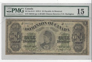 1878 C, DOC, DC-8e-iii-O :$1 Note, SN# 340723 Harington PMG F-15 - Picture 1 of 2