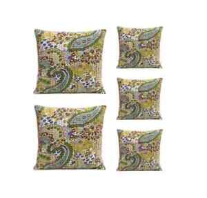 5PC INDIAN KANTHA PRINTED CUSHION COVER FLORAL THROW SOFA MULTI PILLOW COVER