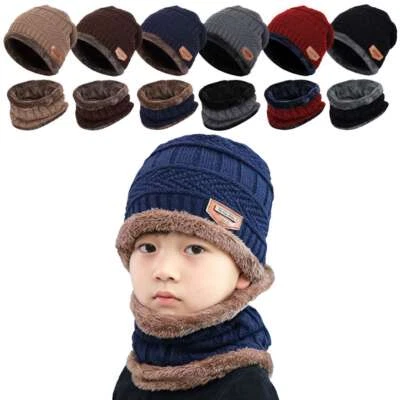 Niños Niña Niño Bebé Invierno Cálido Crochet Gorro Sombrero Oreja Capucha Tejido Gorra Bufanda Foto 1 de 4