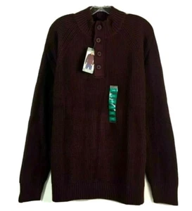 Eddie Bauer Mens Quarter Button Mock Neck Sweater Large Red - Picture 1 of 8