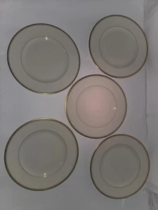 Pre Owned Set 5 Syracuse MONTICELLO Old Ivory Gold Band Dinner Plates - Picture 1 of 10