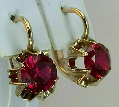 3CT Round Cut Lab Created Red Ruby Diamond Women Earrings 14K Yellow Gold Plated - Image 1 of 4