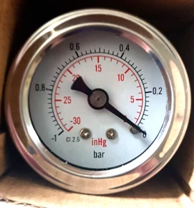 Panel Mount Dry Vacuum Gauge 0 to -1 bar 1/8" Barb Rear Entry - Picture 1 of 4