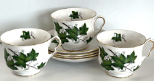 ROYAL KENT TEA CUPS (3) & SAUCERS (4) IVY GREEN WHITE ST PATRICKS BONE CHINA