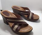 Dansko Womens Leather Brown Neeci Earth Linen Wedge Sandals Sz 8M Pre Owned