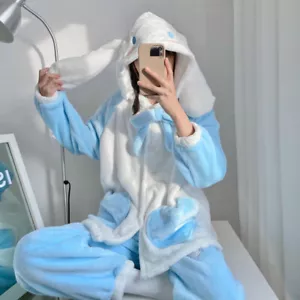 Cinnamoroll Pajamas Winter Women Homewear Suit Flannel Top+ Pants Set Blue Set - Picture 1 of 9