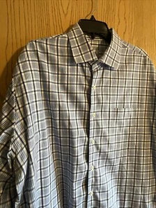 Men's Peter Millar Collard Button Up Plaid Long Sleeve Blue Size XL - Picture 1 of 10
