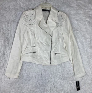 INC International Concepts  White Linen Floral Embroidered Jacket Size M NWT - Afbeelding 1 van 14