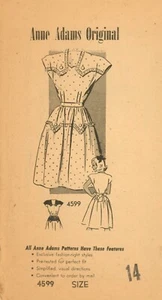 Anne Adams 4599 Teen Frock w Seam Interest, Button Detail, Shaped Neck Sz 14 CUT - Picture 1 of 5