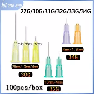 100x Bezbolesne małe igły Beauty ultradrobne strzykawki Końcówka 27G / 30G / 31G / 32G / 33G / 34G - Zdjęcie 1 z 24