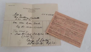 Ricevuta e dichiarazione giurata di vendita per camion GMC 1945, 69 St. Clair Place, New York, 1951 - Foto 1 di 2