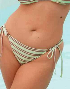 American Eagle Aerie Cheekier Shine Rib Tie Bikini Bottom MEDIUM Pistachio Green - Picture 1 of 4