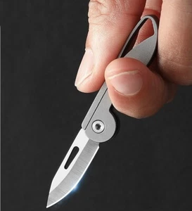 TC4 Titanium Mini Folding Knife Outdoor Hiking Camping Keychain EDC Pocket Tool - Picture 1 of 6