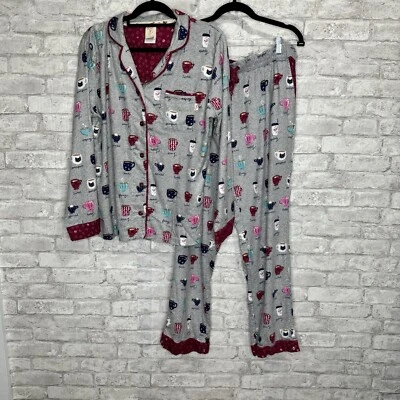 Munki Munki 咖啡主题法兰绒睡衣套装 尺寸 M 休闲服 竹 — 第 1/4 张图片