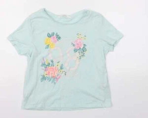H&M Girls Blue Floral 100% Cotton Basic T-Shirt Size 11-12 Years Crew Neck - Picture 1 of 12