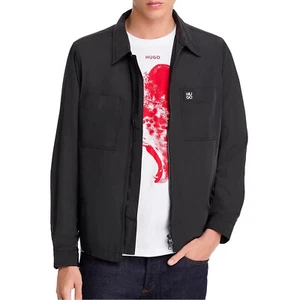 Hugo Boss Men's HUGO Evalom Full Zip Pocket Shirt Jacket Acrylic Coated Black - Picture 1 of 7