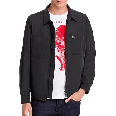 Hugo Boss Para Hombre HUGO Evalom Cremallera Completa Bolsillo Camisa Chaqueta Acrílico Recubierto Negro Foto 1 de 4