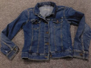Old Navy Womens Jacket Small Blue denim rockstar button jean biker - Picture 1 of 15