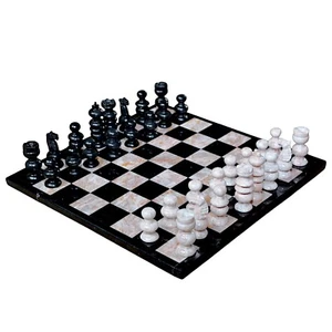 Schachbrett aus rosa und schwarzem Marmor mit Schach Italian Marble Chessboard 35 cm - Bild 1 von 8