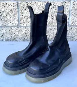 Bottega Veneta Black Leather Tire Boot Mens Boots Shoes 43.5 10.5 Italy Chelsea - Picture 1 of 11