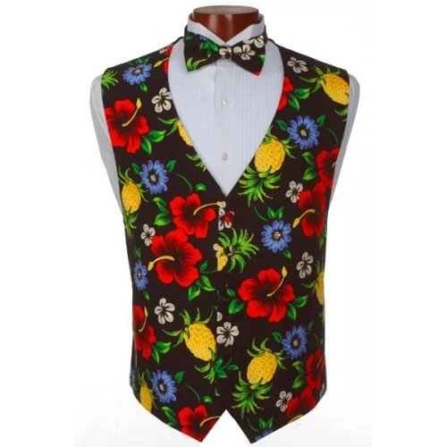 Brand New Hibiscus and PIneapple Tuxedo Vest and Bowtie - Image 1 of 1