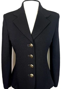 CHAQUETA BÁSICA tejida St John negra dorada LOGO princesa talla 12  - Imagen 1 de 7