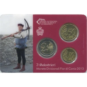Coincard fdc "I Balestrieri" 2 Euro + 10 Cent + 50 Cent San Marino 2013 Miniser - Bild 1 von 2