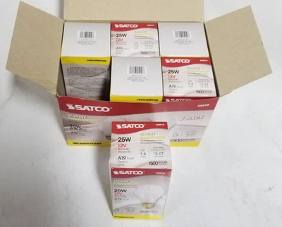 BOX OF SIX SATCO S5010 25W 12V A19 FROSTED MARINE LIGHT BULBS - Image 1 of 4